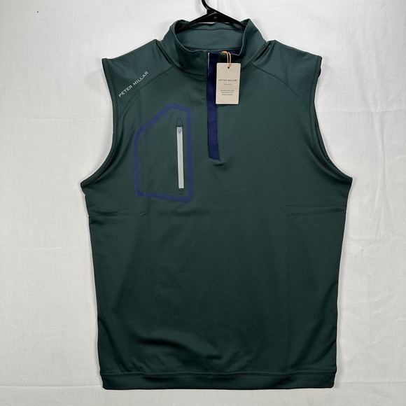 Peter Millar Forge Performance 1/4 Zip Vest Mens Small Balsam Green Golf NWT